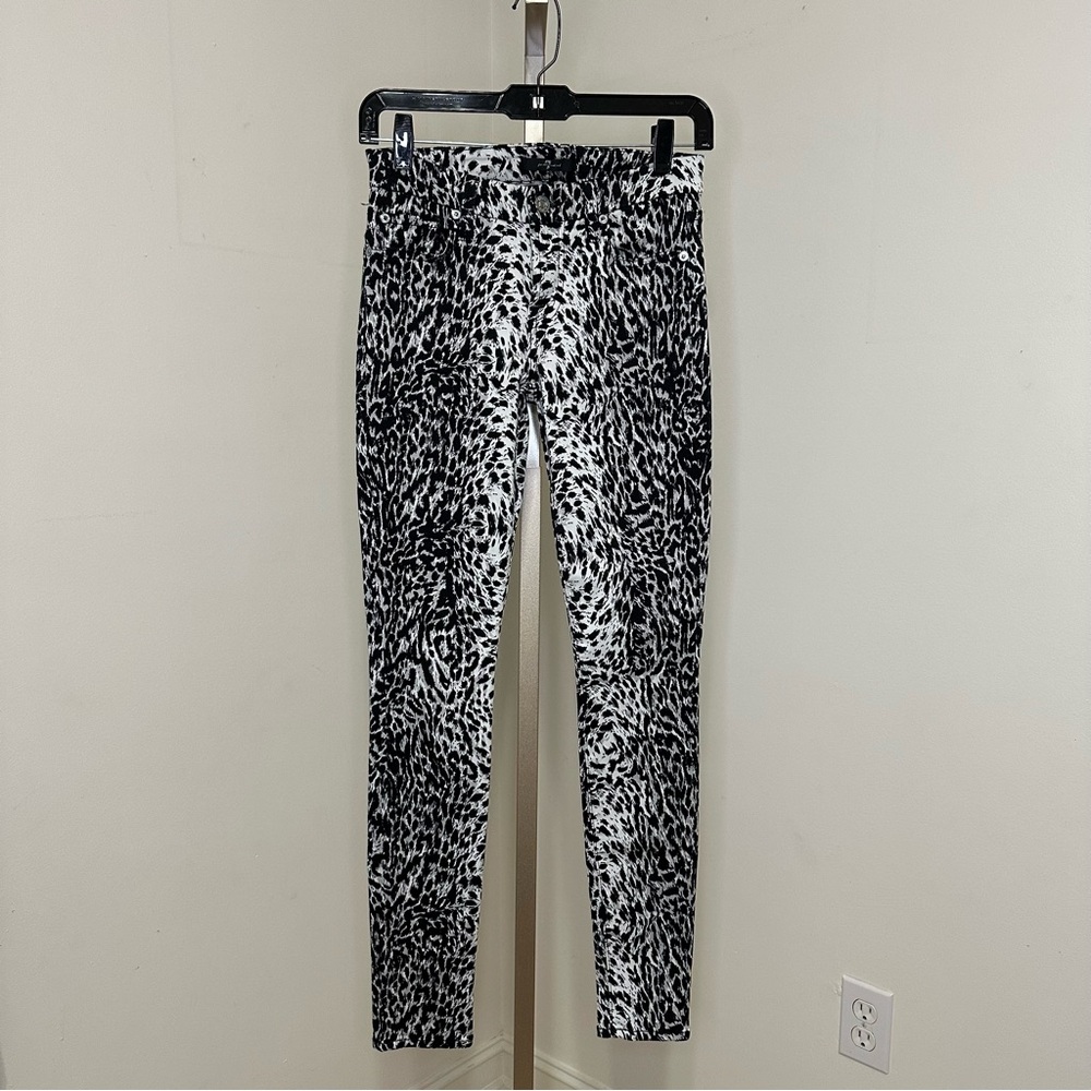 7 For All Mankind Black and White Jeggings with Leopard Print